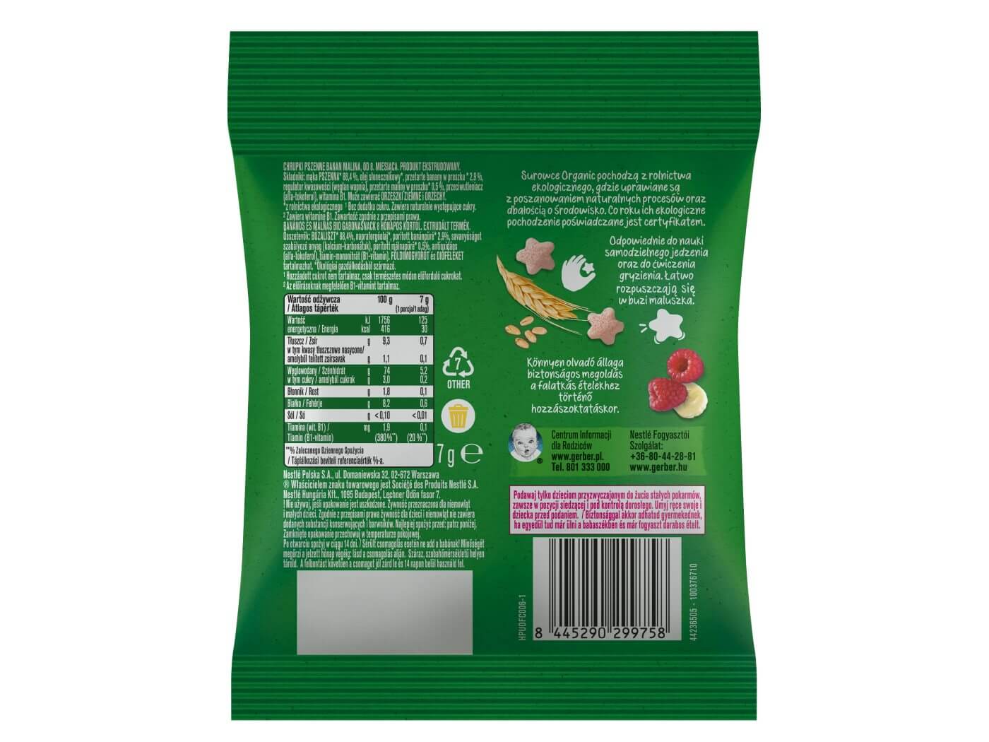 Gerber bio banános és málnás gabonasnack