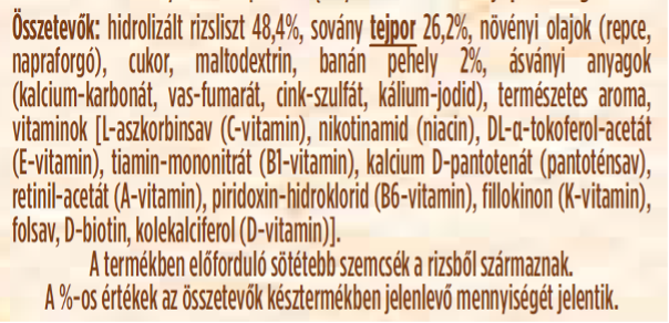 Nestlé Banános tejberizspép összetevők