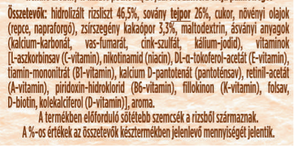 Nestlé Kakaós tejberizspép összetevők