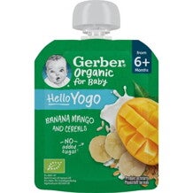 Gerber bio banán-mangó gyümölcspüré fermentált tejkészítménnyel és gabonával