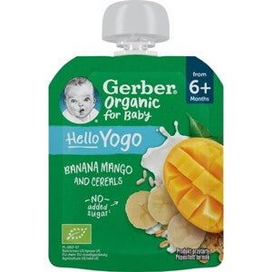 Gerber bio banán-mangó gyümölcspüré fermentált tejkészítménnyel és gabonával