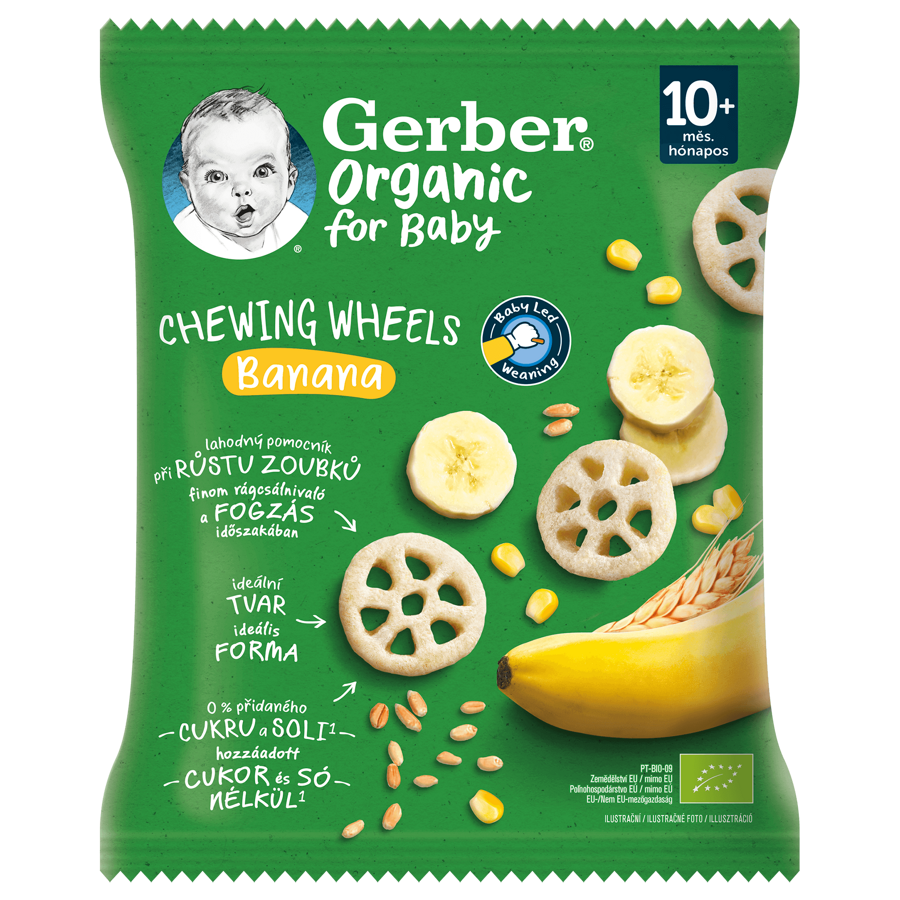 Gerber Chewing Wheels bio banános gabonasnack Gerber Chewing Wheels bio banános gabonasnack