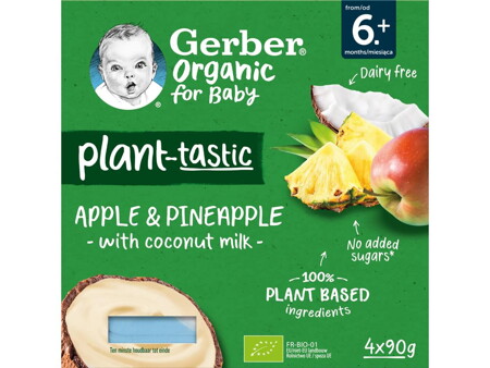 Gerber bio kókusztej alapú alma-ananász ízű babadesszert Gerber bio kókusztej alapú alma-ananász ízű babadesszert