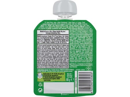 Gerber bio banán-mangó gyümölcspüré fermentált tejkészítménnyel és gabonával Gerber bio banán-mangó gyümölcspüré fermentált tejkészítménnyel és gabonával