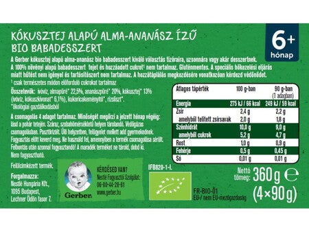 Gerber bio kókusztej alapú alma-ananász ízű babadesszert Gerber bio kókusztej alapú alma-ananász ízű babadesszert