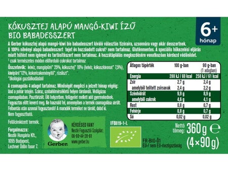 Gerber bio kókusztej alapú mangó-kiwi ízű babadesszert Gerber bio kókusztej alapú mangó-kiwi ízű babadesszert